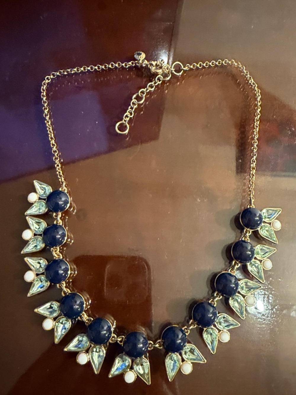 J. Crew Navy Blue Bead and Gold-Tone Crystal Necklace